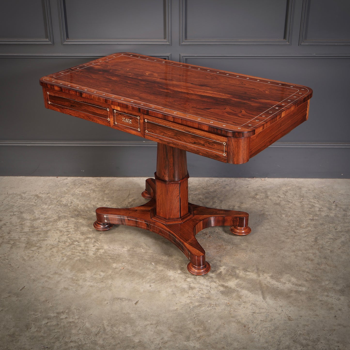 Brass Inlaid Rosewood Library Table