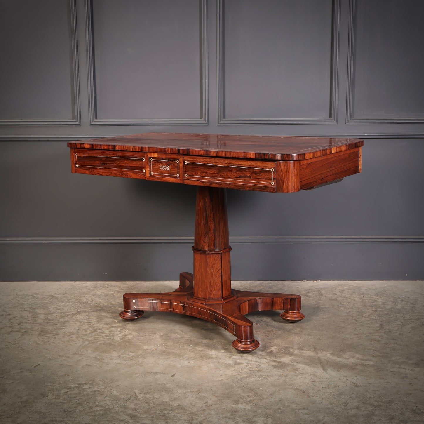 Brass Inlaid Rosewood Library Table