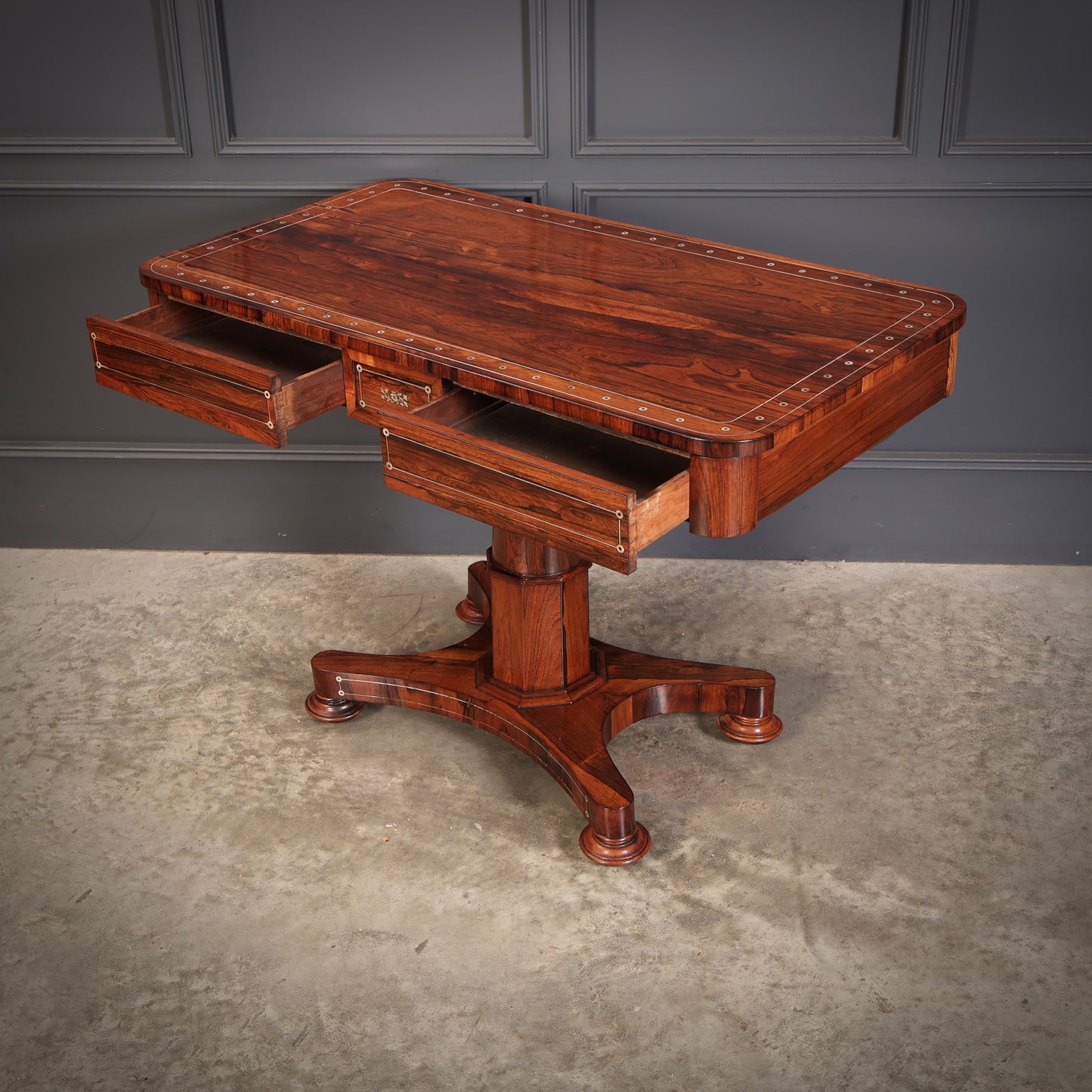 Brass Inlaid Rosewood Library Table