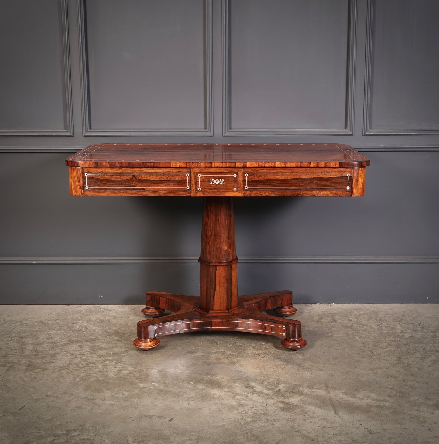 Brass Inlaid Rosewood Library Table