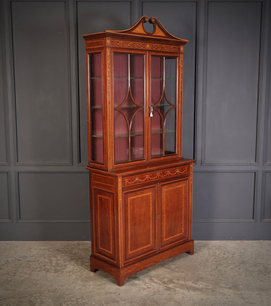 Marquetry Inlaid Mahogany Glazed Cabinet