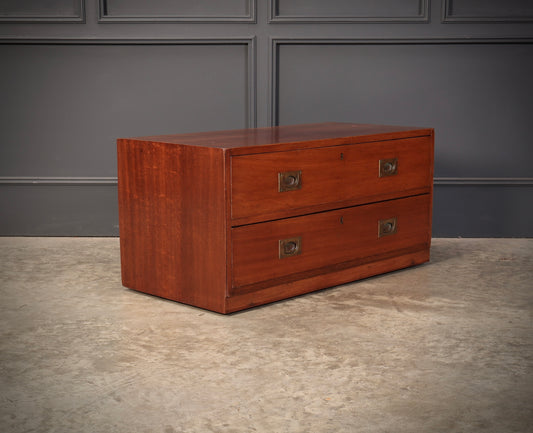 19th Century Mahogany Low Military Campaign Chest