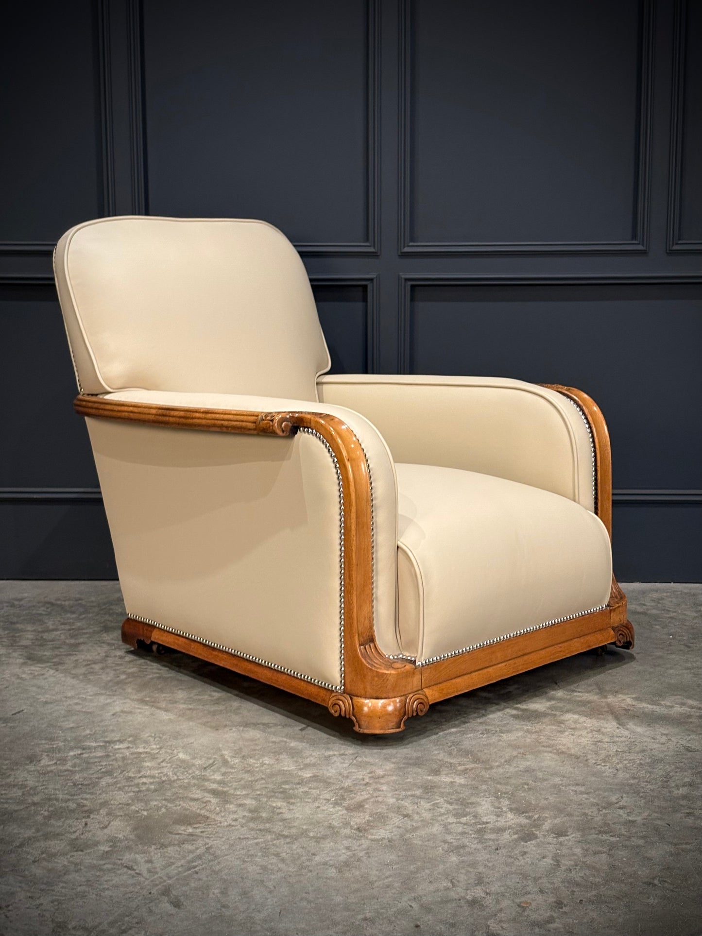 Pair of Art Deco Walnut & Leather Armchairs
