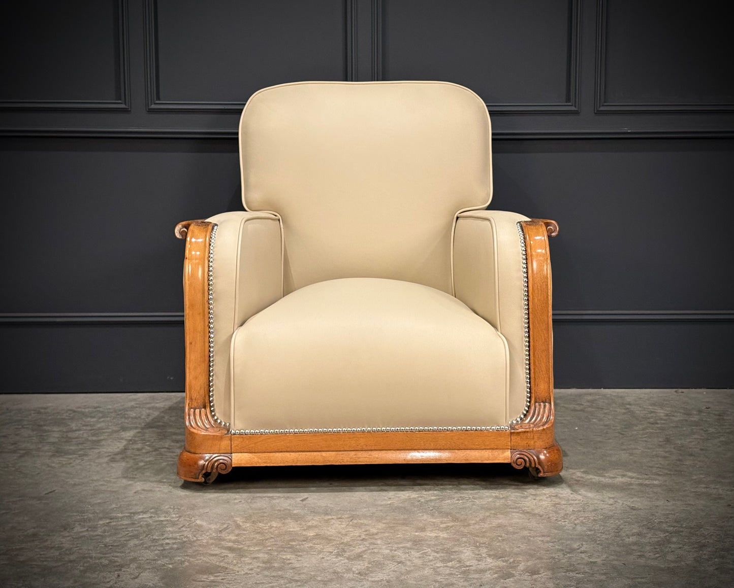 Pair of Art Deco Walnut & Leather Armchairs