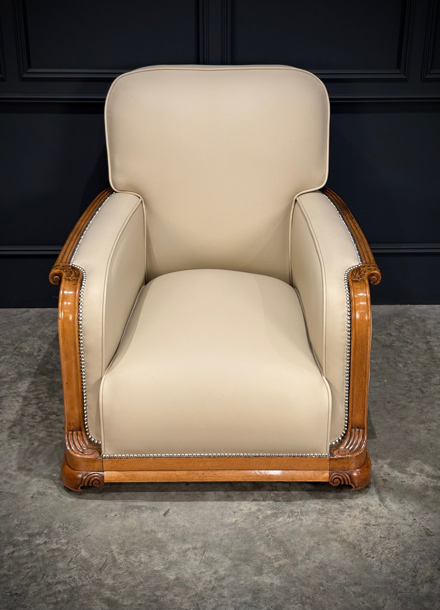 Pair of Art Deco Walnut & Leather Armchairs