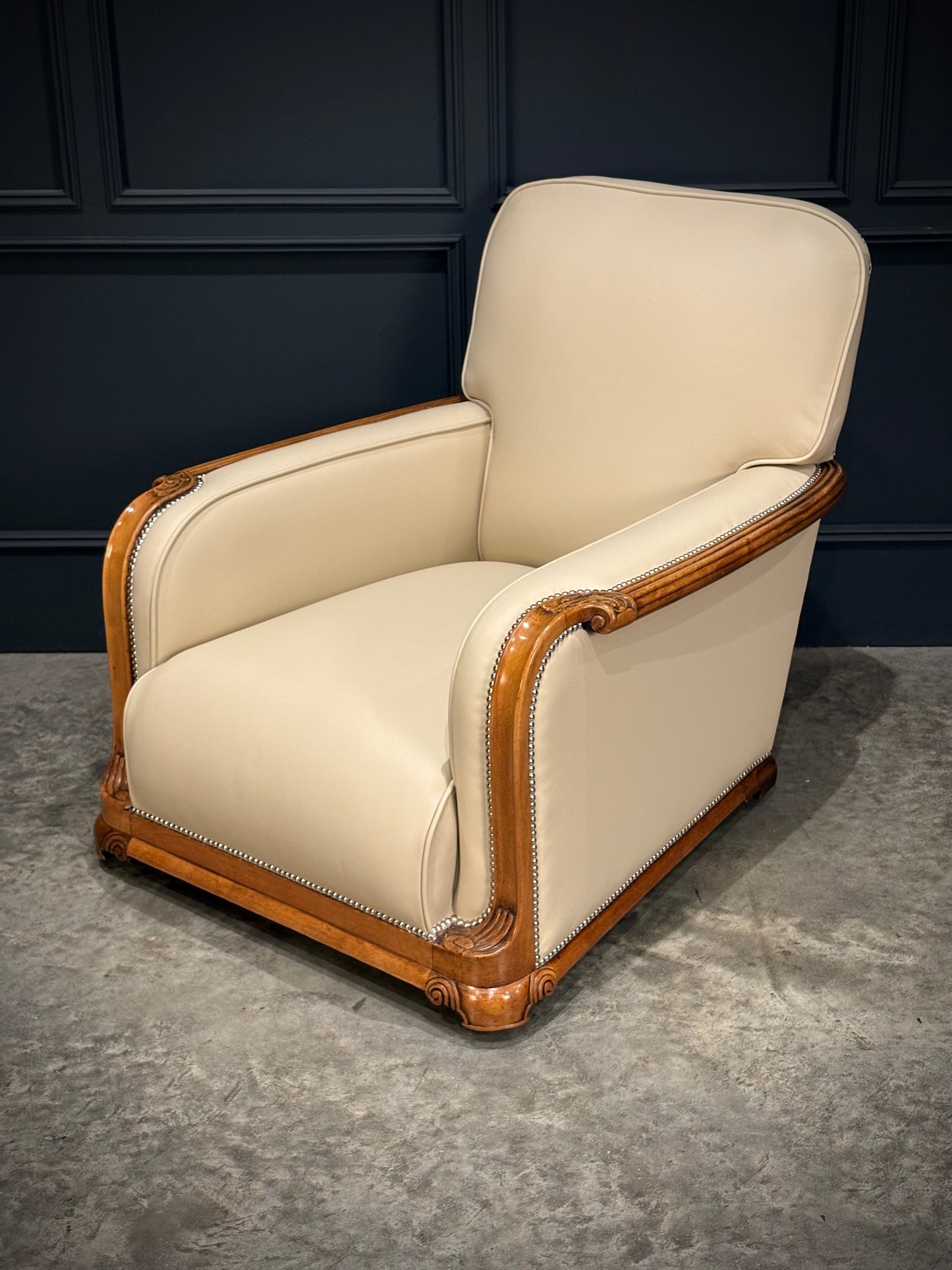Pair of Art Deco Walnut & Leather Armchairs