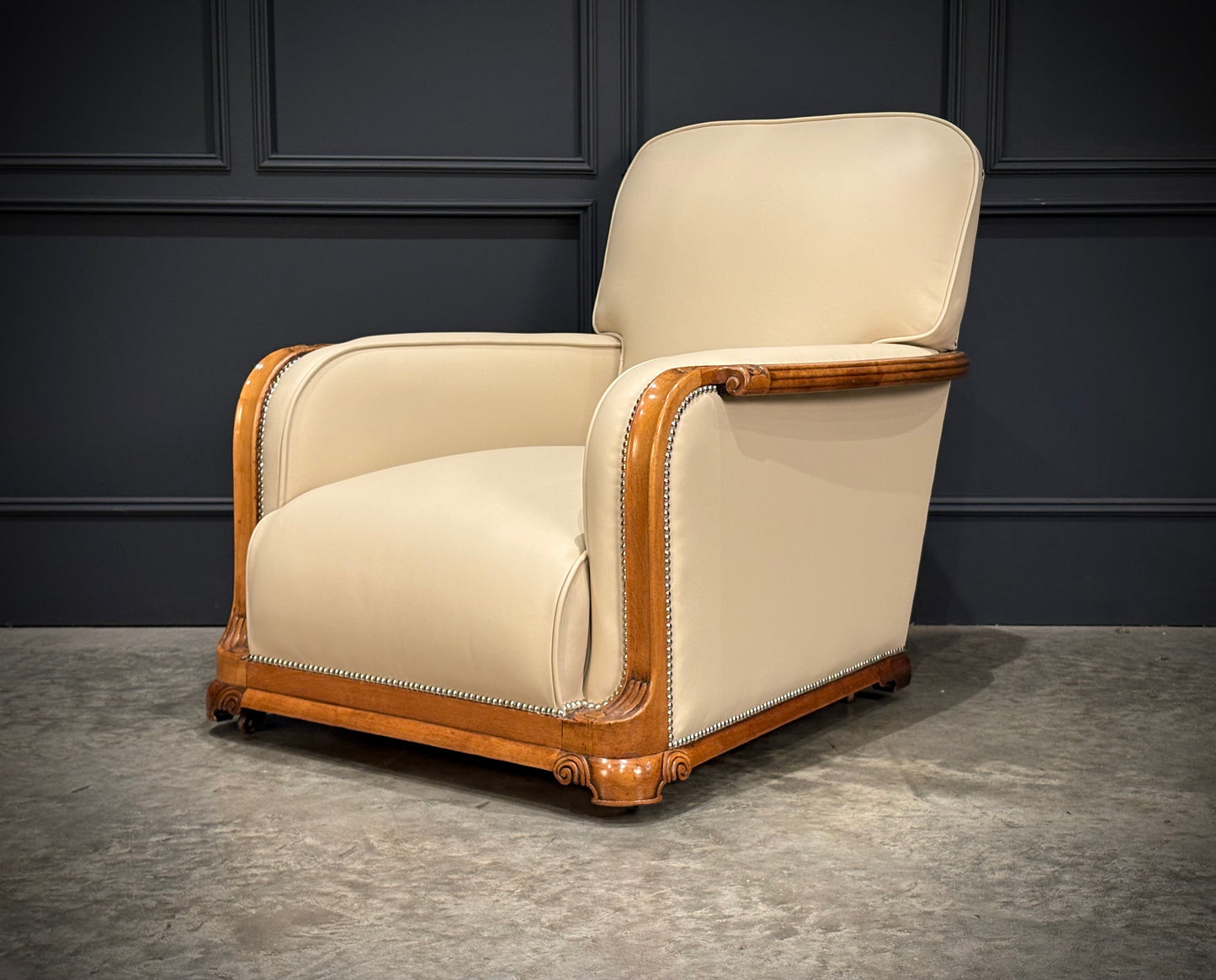 Pair of Art Deco Walnut & Leather Armchairs
