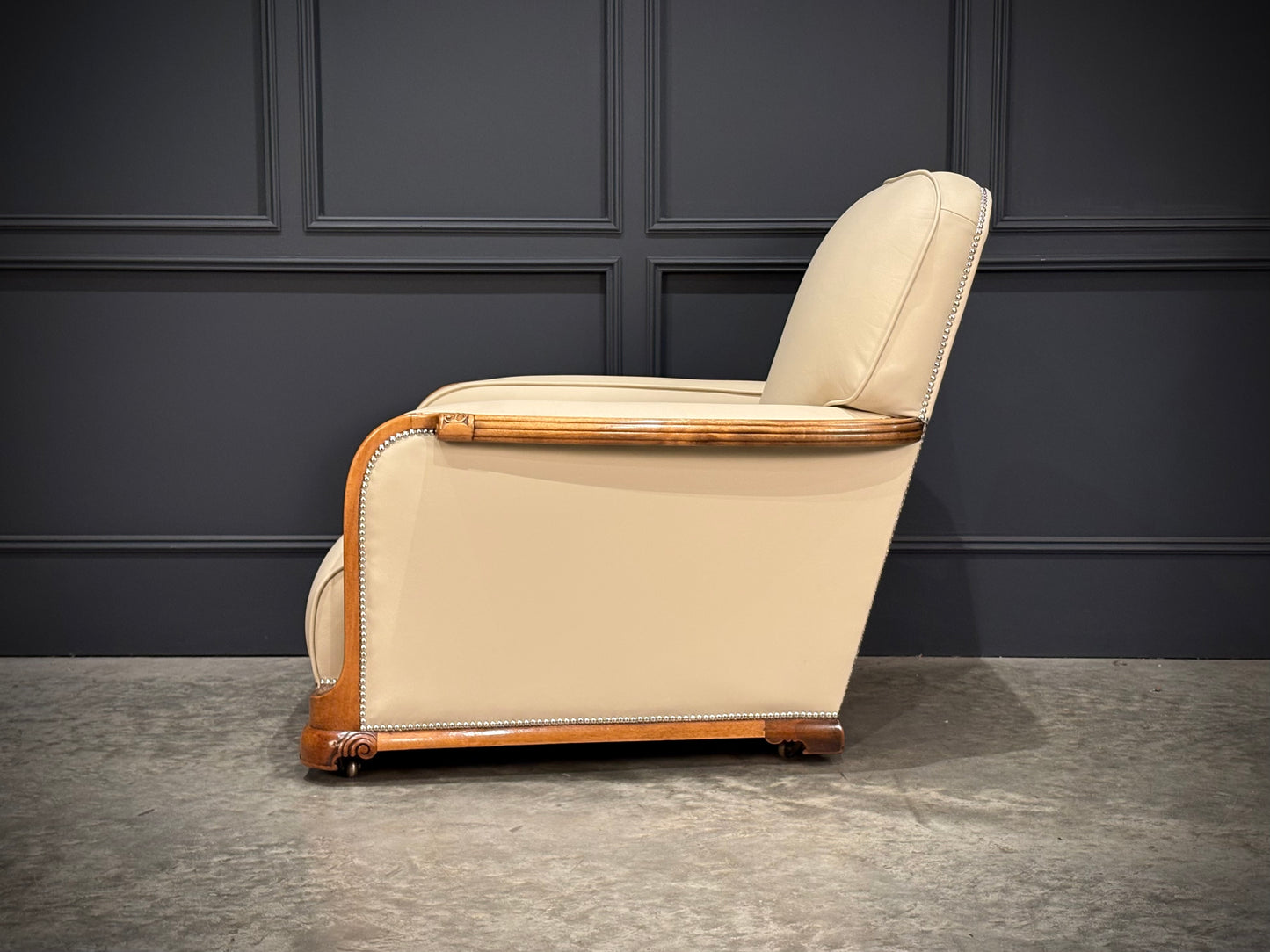 Pair of Art Deco Walnut & Leather Armchairs