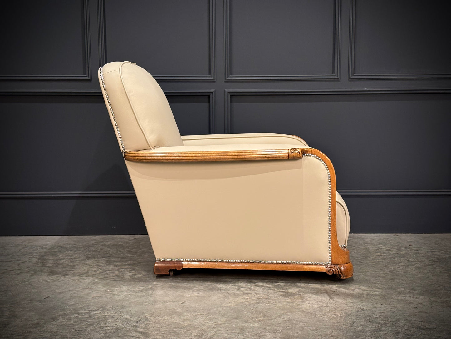 Pair of Art Deco Walnut & Leather Armchairs