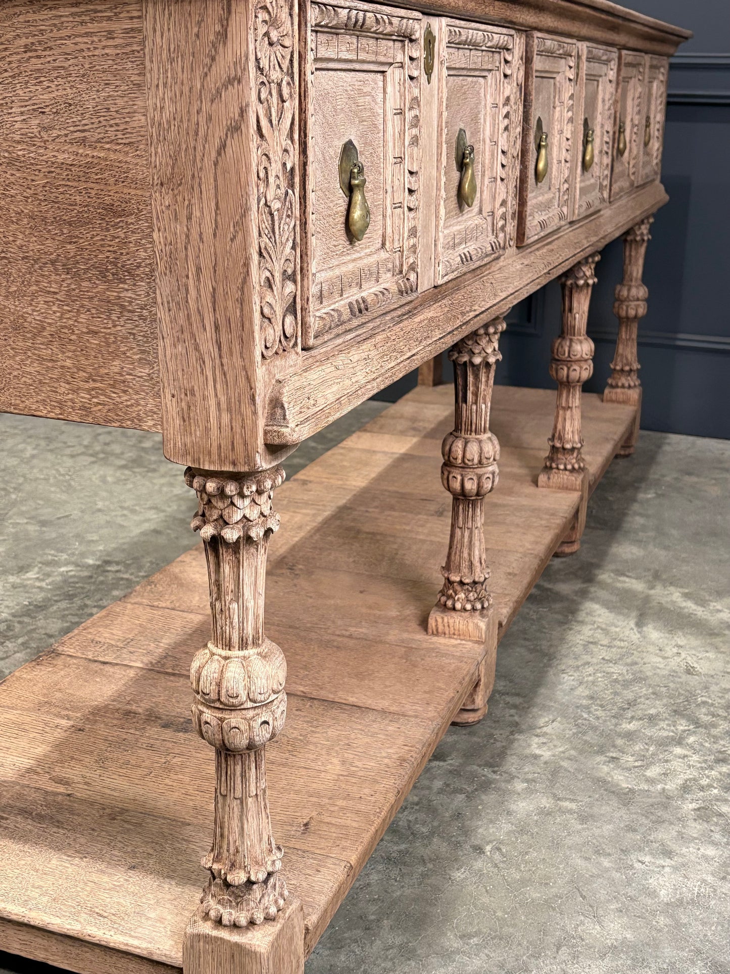 Bleached Carved Oak Potboard Dresser