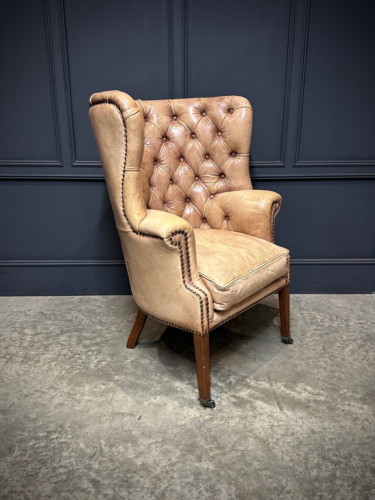 Buttoned Leather Porters Wing Chair