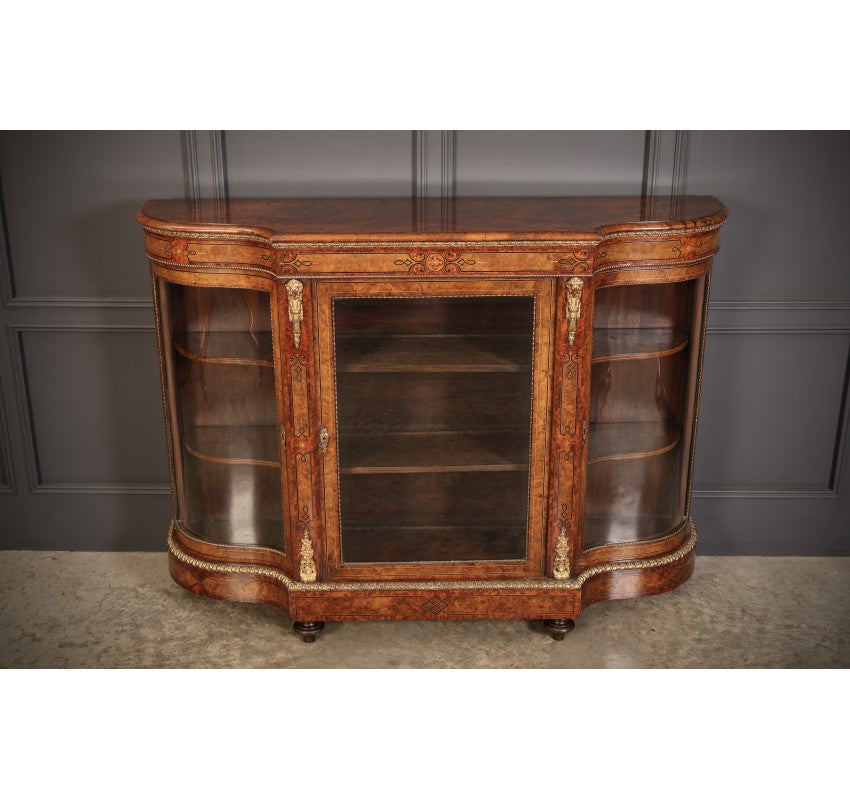 Impressive Burr Walnut Marquetry Inlaid Credenza Cabinet