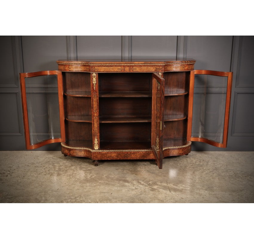 Impressive Burr Walnut Marquetry Inlaid Credenza Cabinet