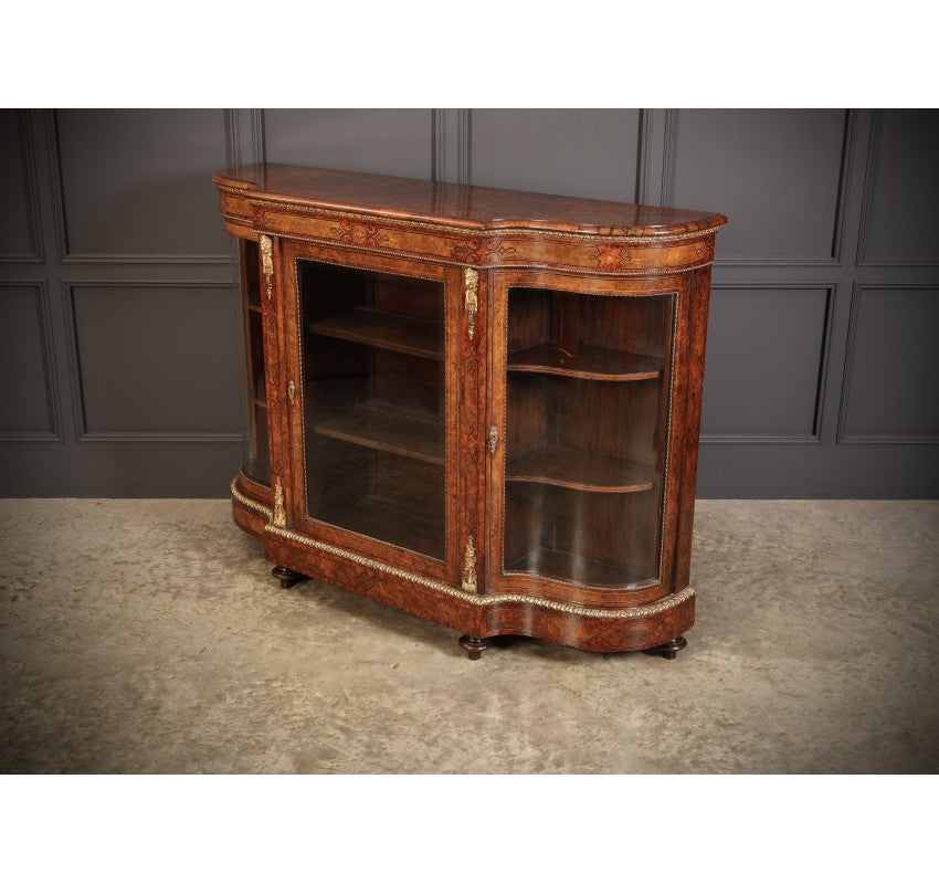 Impressive Burr Walnut Marquetry Inlaid Credenza Cabinet