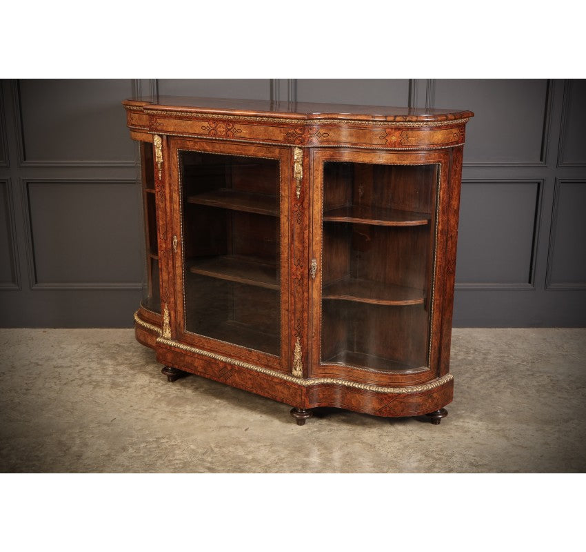 Impressive Burr Walnut Marquetry Inlaid Credenza Cabinet