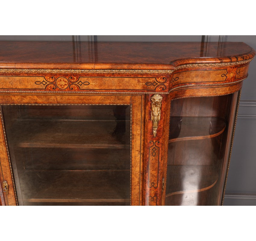 Impressive Burr Walnut Marquetry Inlaid Credenza Cabinet