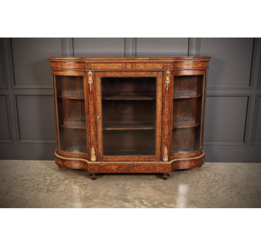 Impressive Burr Walnut Marquetry Inlaid Credenza Cabinet