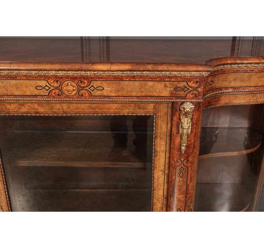 Impressive Burr Walnut Marquetry Inlaid Credenza Cabinet