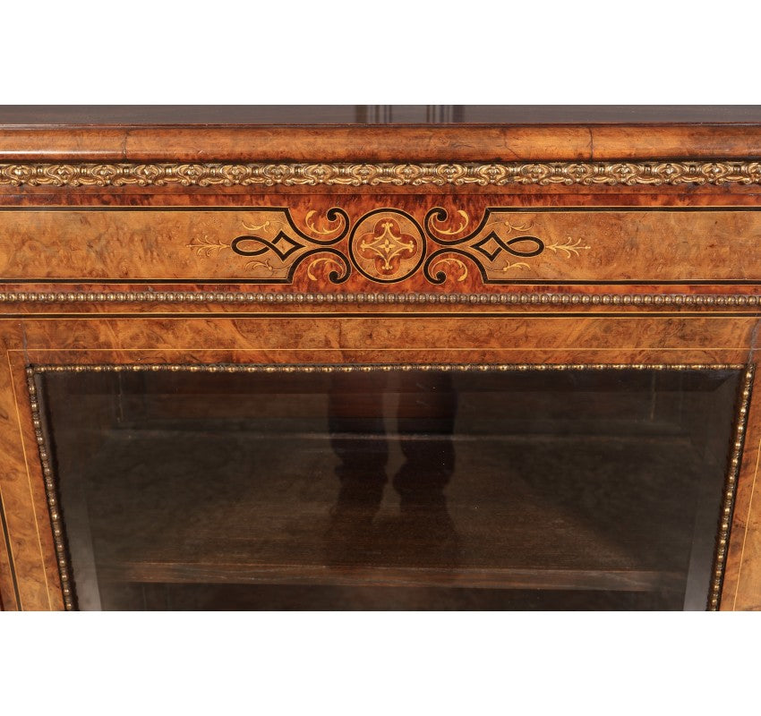 Impressive Burr Walnut Marquetry Inlaid Credenza Cabinet