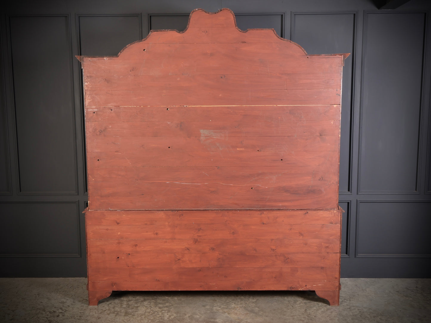 Large Dutch Marquetry Inlaid Walnut Bombe Shaped Cabinet
