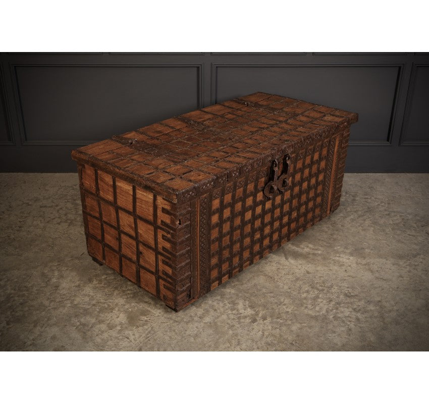 Large Iron Bound Indian Hardwood Trunk