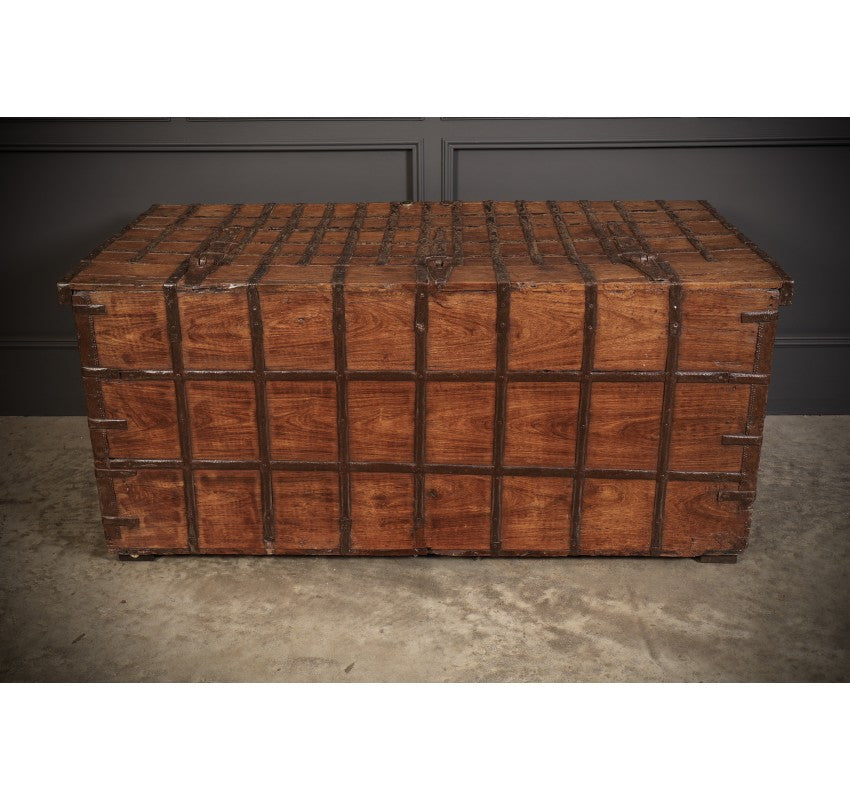 Large Iron Bound Indian Hardwood Trunk