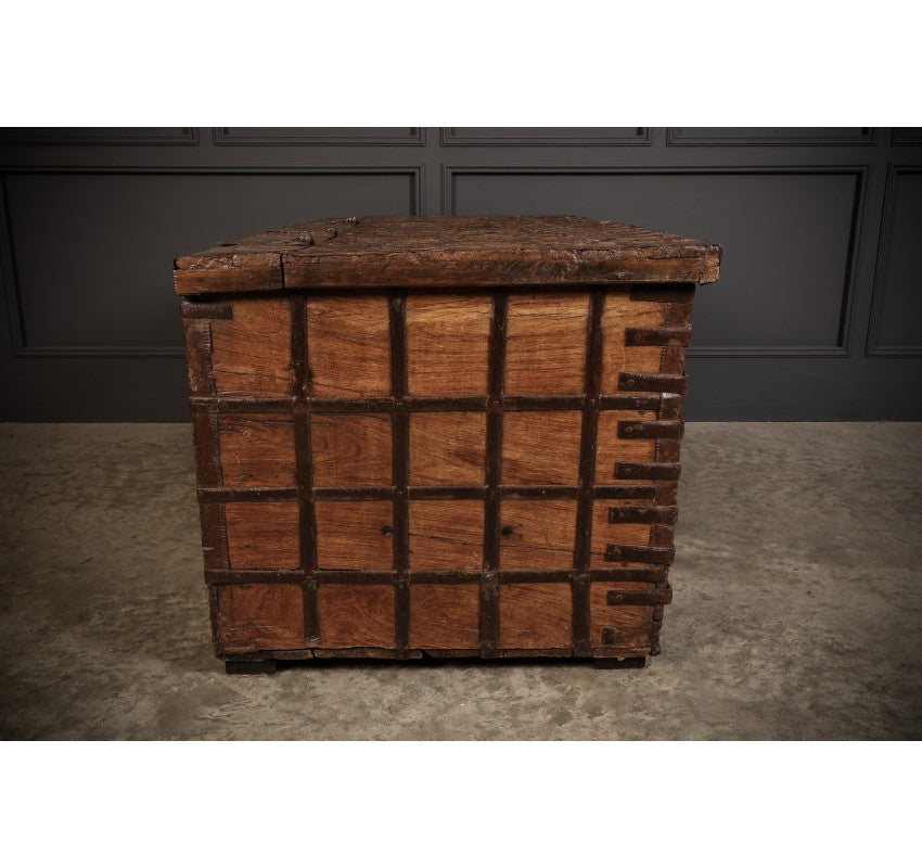 Large Iron Bound Indian Hardwood Trunk