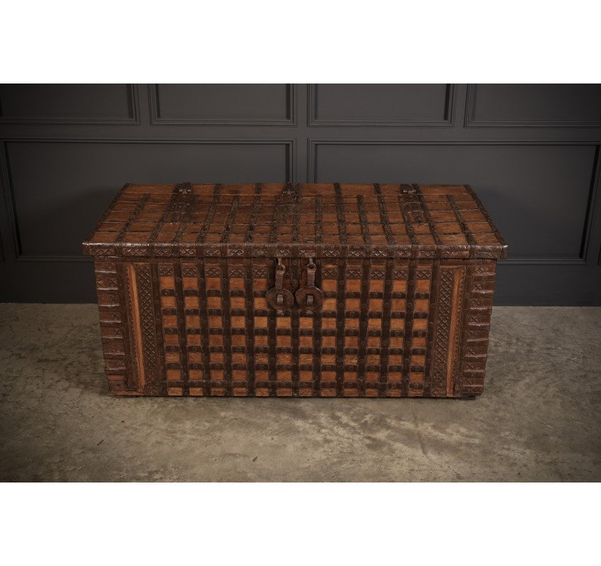 Large Iron Bound Indian Hardwood Trunk