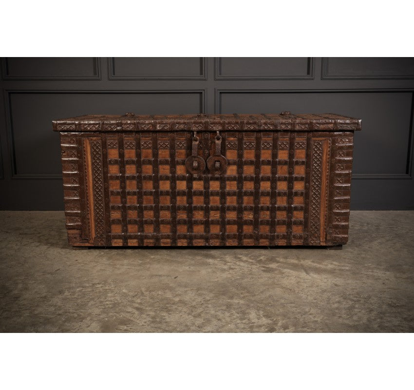 Large Iron Bound Indian Hardwood Trunk