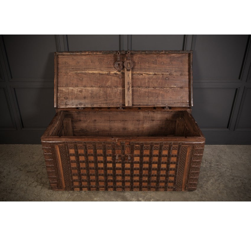 Large Iron Bound Indian Hardwood Trunk