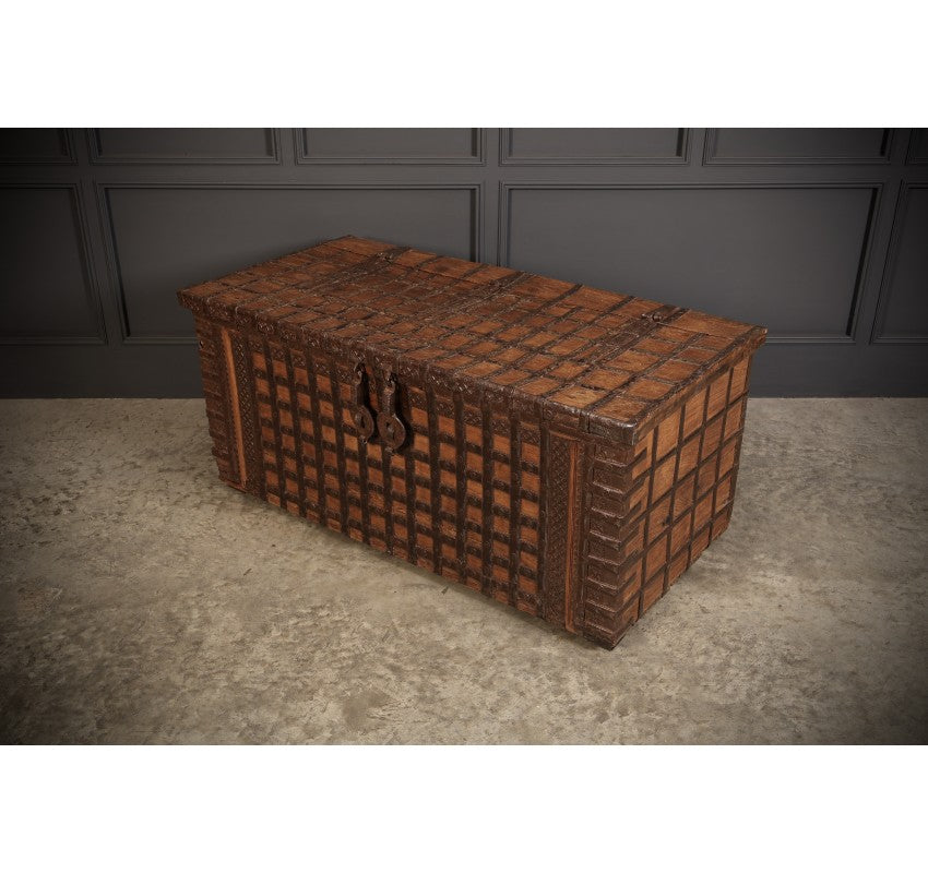 Large Iron Bound Indian Hardwood Trunk