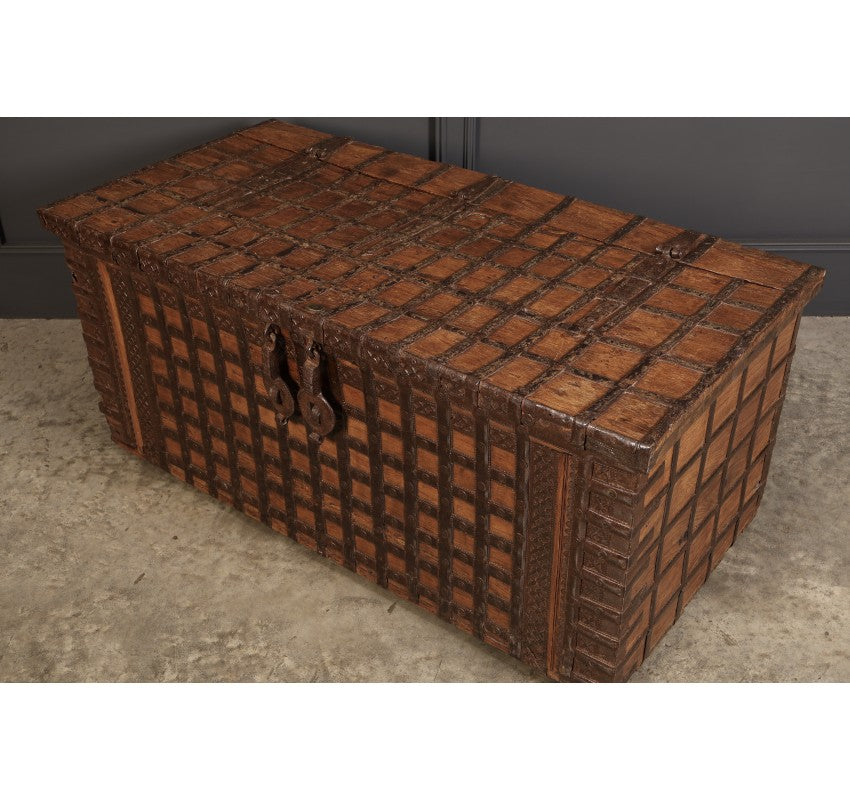 Large Iron Bound Indian Hardwood Trunk