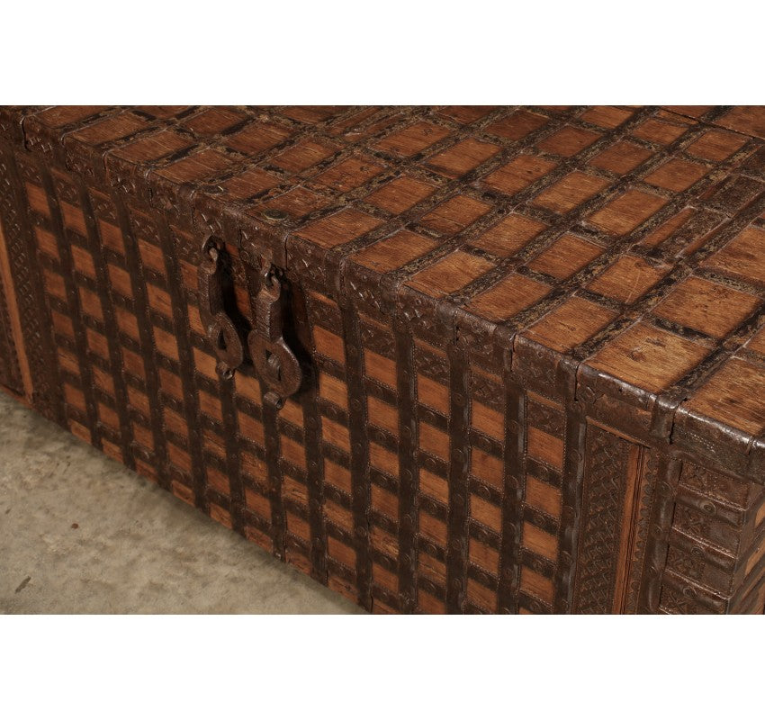Large Iron Bound Indian Hardwood Trunk
