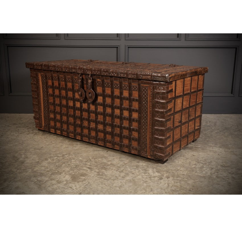 Large Iron Bound Indian Hardwood Trunk