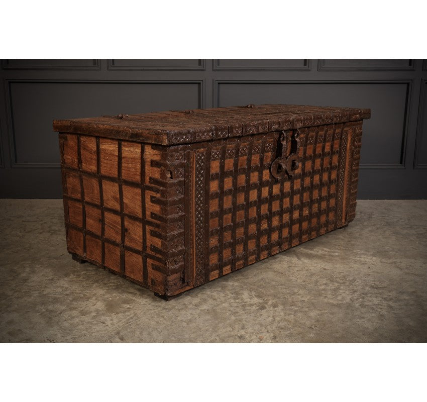 Large Iron Bound Indian Hardwood Trunk