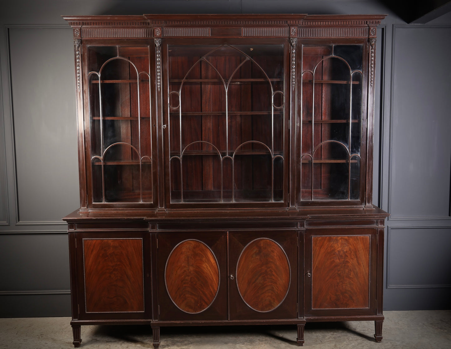 Large Mahogany Breakfront Glazed Bookcase