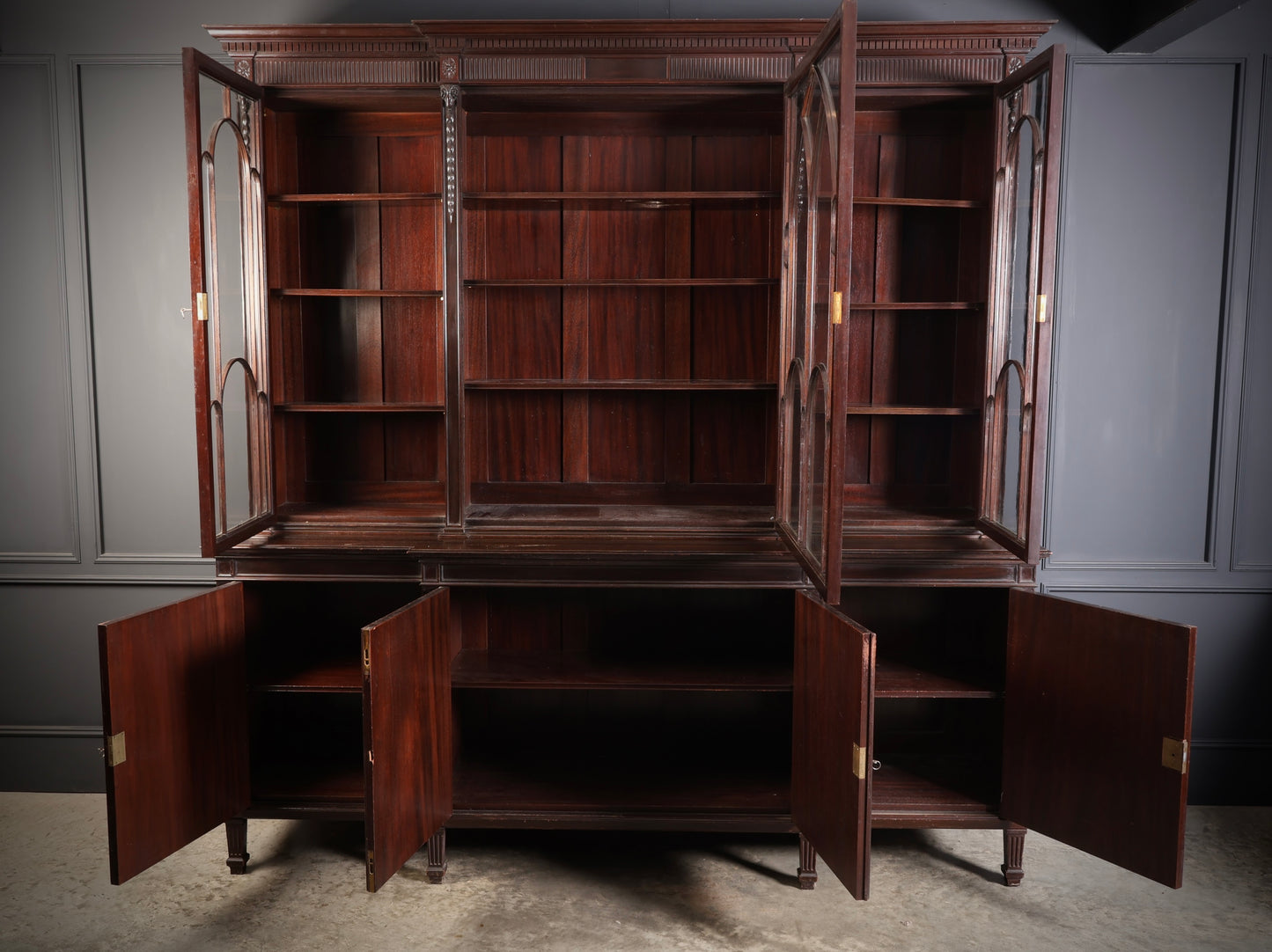 Large Mahogany Breakfront Glazed Bookcase