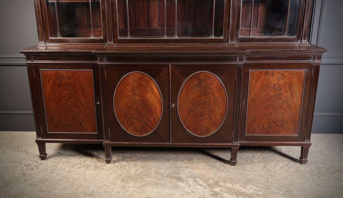 Large Mahogany Breakfront Glazed Bookcase
