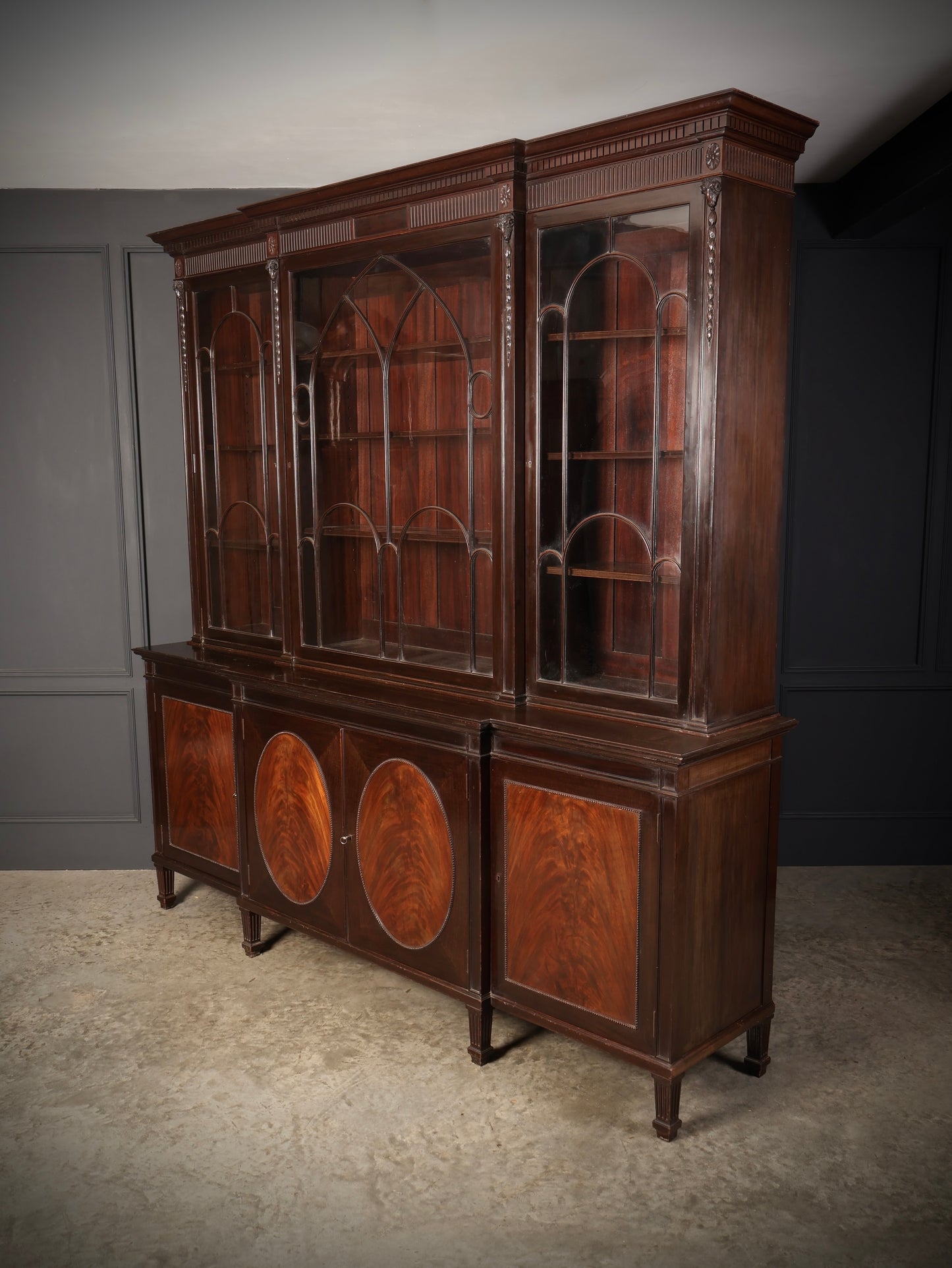 Large Mahogany Breakfront Glazed Bookcase