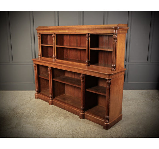 Large Victorian Oak Open Bookcase