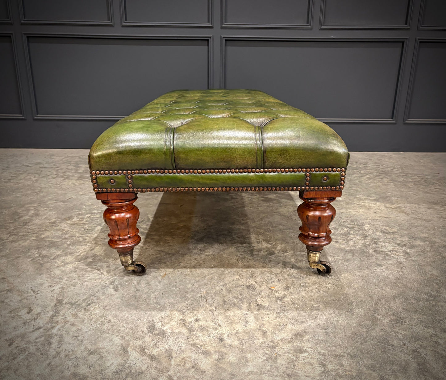 Large William IV Mahogany & Buttoned Leather Footstool