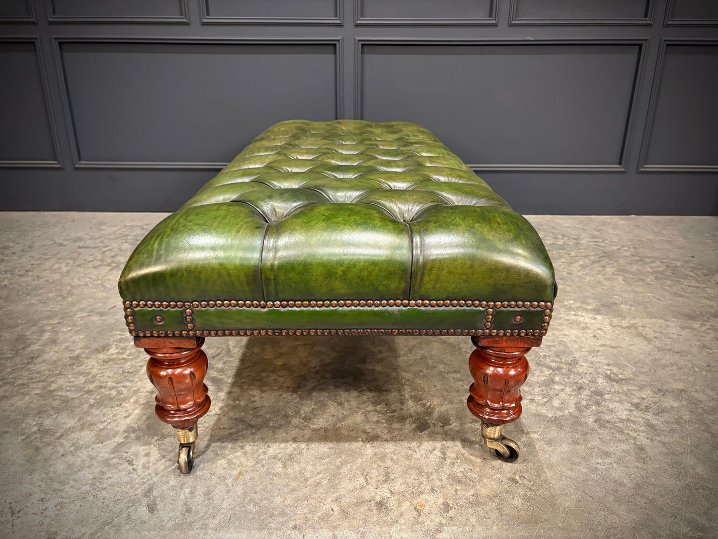 Large William IV Mahogany & Buttoned Leather Footstool