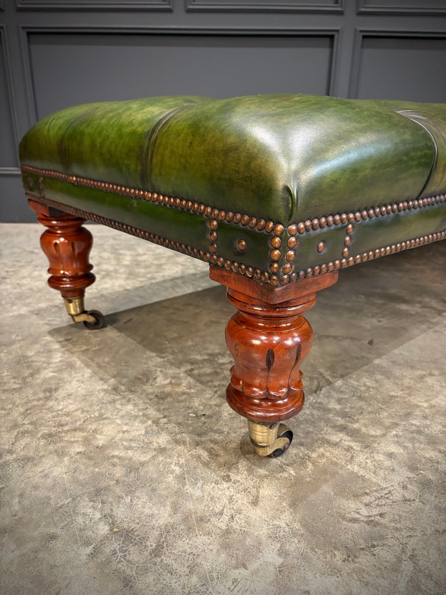 Large William IV Mahogany & Buttoned Leather Footstool