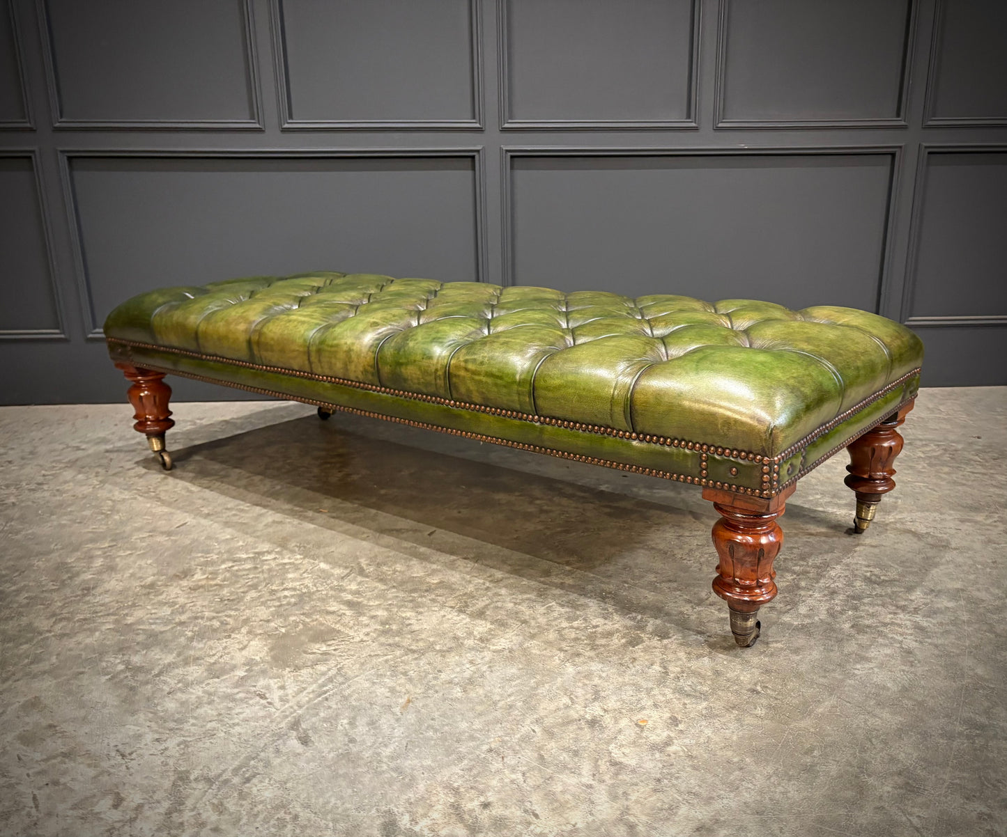 Large William IV Mahogany & Buttoned Leather Footstool