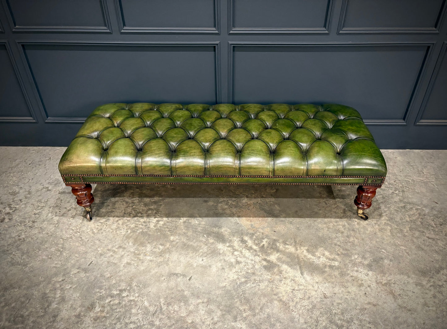 Large William IV Mahogany & Buttoned Leather Footstool