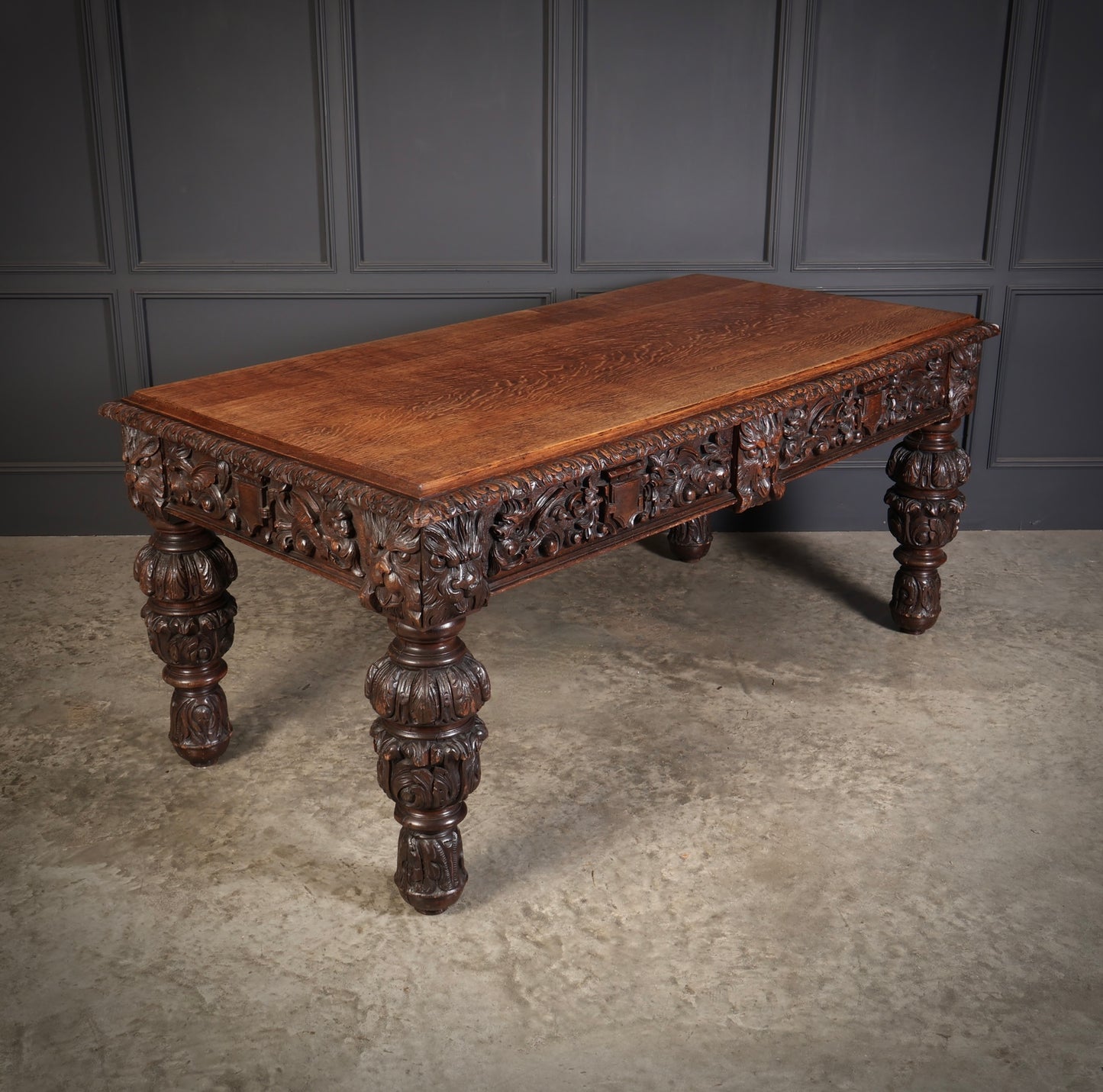 Large impressive Carved Oak Writing Table