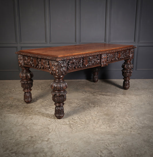 Large impressive Carved Oak Writing Table