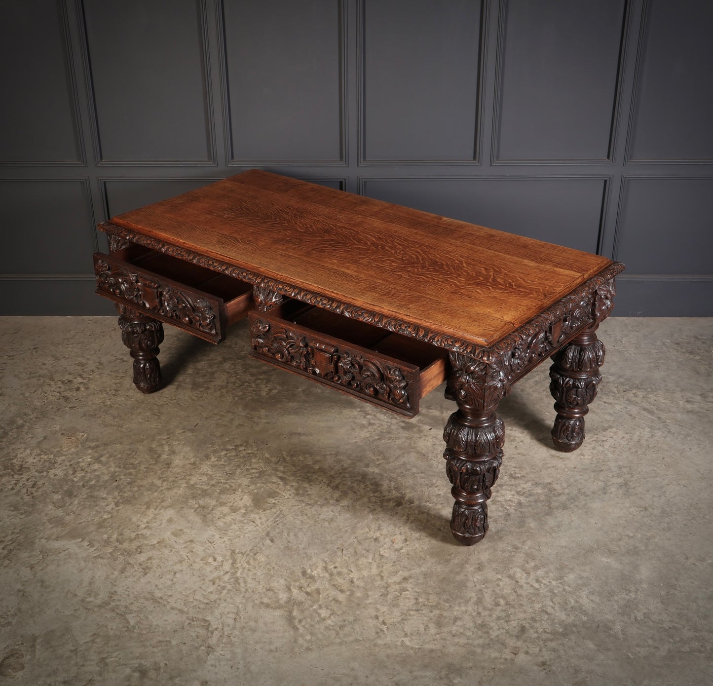 Large impressive Carved Oak Writing Table