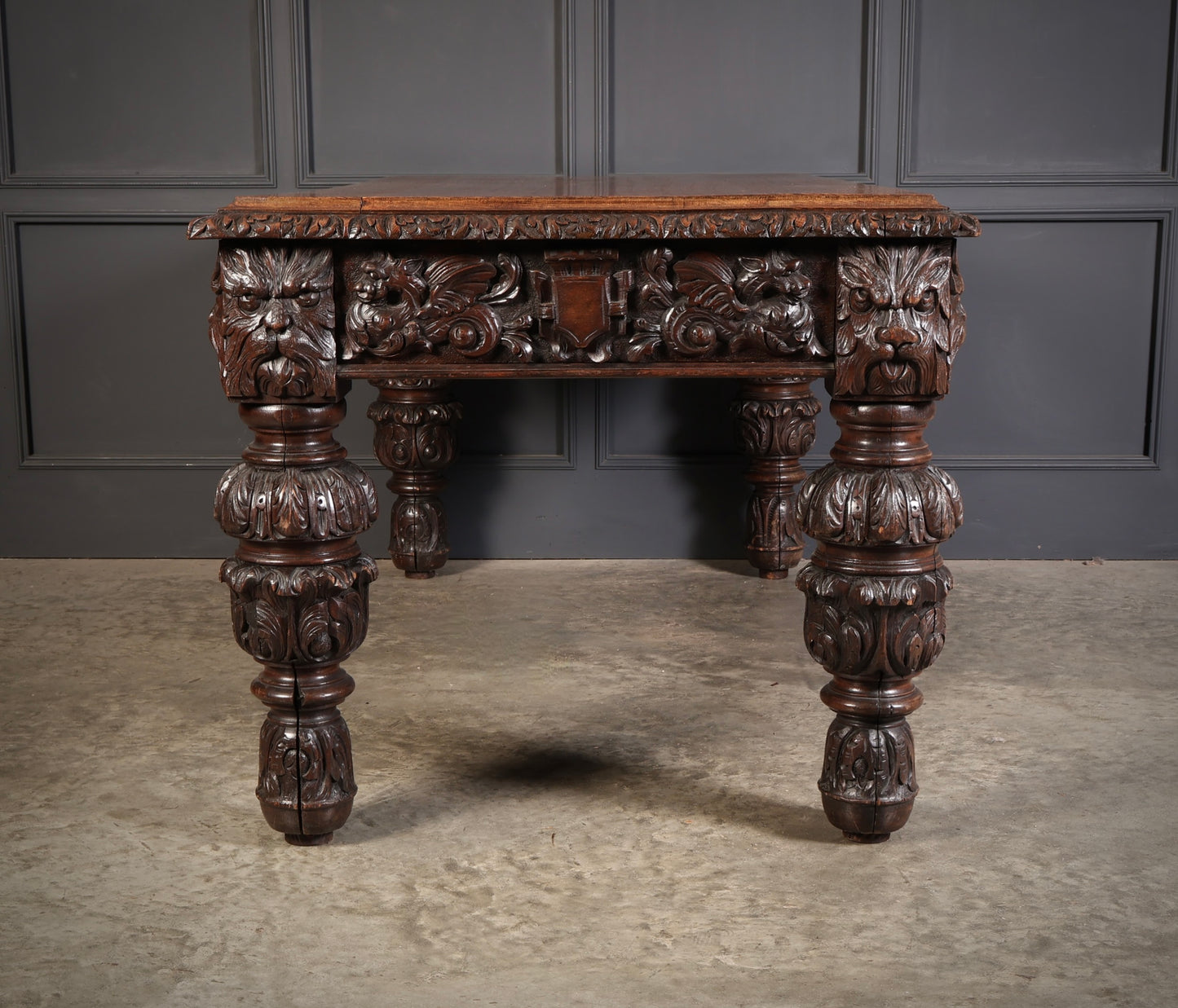 Large impressive Carved Oak Writing Table