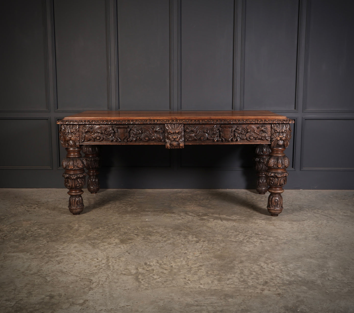 Large impressive Carved Oak Writing Table